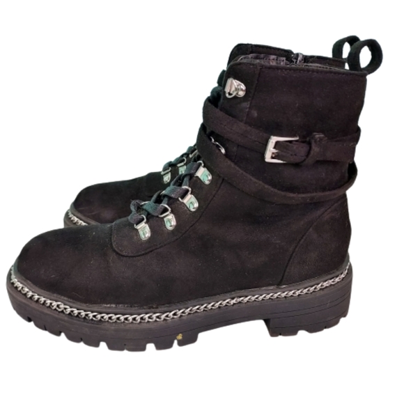 Charlotte Russe canvas combat boots with silver chain, women's size 8, black - Picture 3 of 10